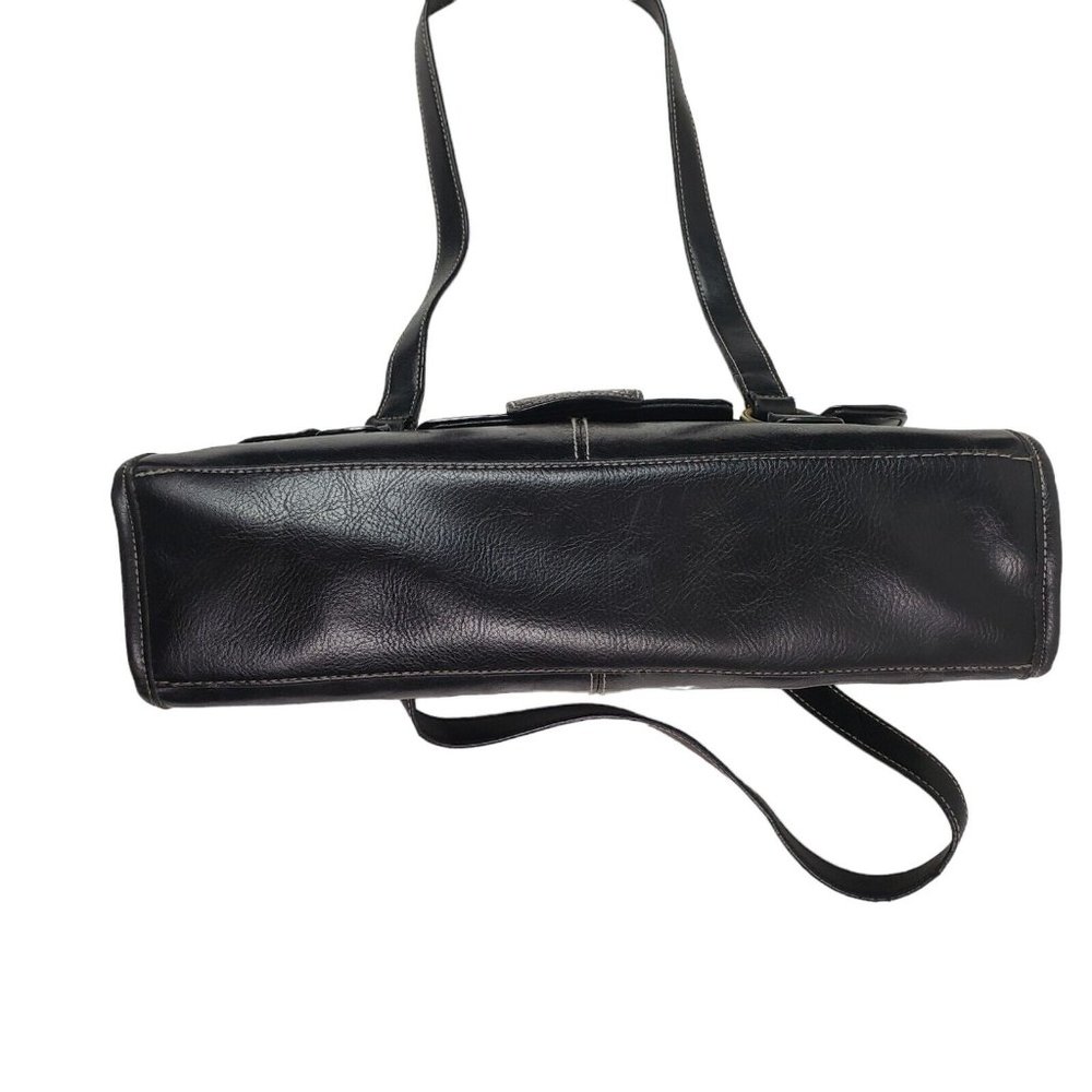 Bass Handbag Purse Black Leather Compartments Magnetic Closure Double Handles - Picture 6 of 7